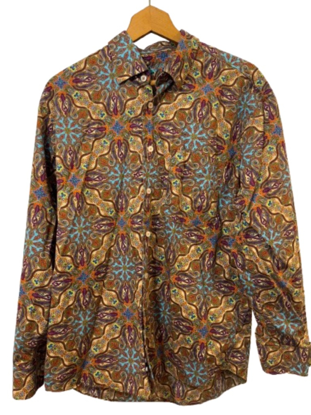 Alan Flusser Paisley Men's Dress Shirt Large Long Sleeve Button Down 100% Cotton